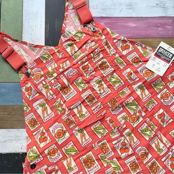 NWT Duluth 3X x31L Heirloom Gardening Bib Overalls Coral Seed Packets Farming